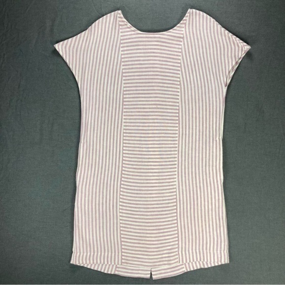 Madewell Linen Shirt Dress Womens Size Small Pink White Stripe Button Back Mini - Picture 3 of 15